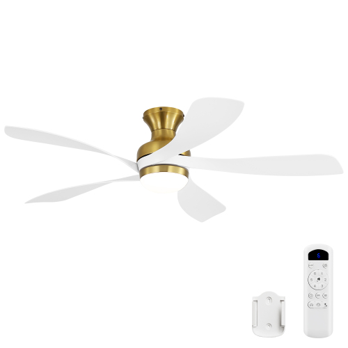 Modern 52-Inch Ceiling Fan with Light, 3 Color Temperatures, Dimmable, Light Memory Function, Reversible DC Motor, Timer 1H/4H/8H, Remote Control Included - Golden+White - ABS - White - ABS