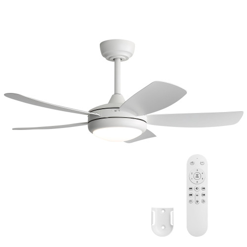 42 inch Ceiling Fans with Lights, Quiet DC Motor, Screw-Free for Blade Installation Reversible Ceiling Fan with Remote Control for Bedroom/Living Room-White - ABS,Metal - Metal - ABS - 42-Inch
