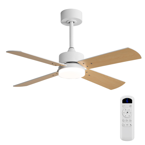 42-inch Modern Ceiling Fan with Light, Light with Memory Function, DC Reversible Motor, 4 Blades - White - Plywood - White - Plywood
