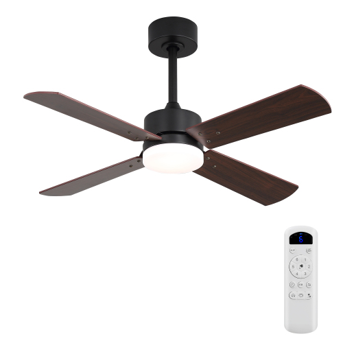42-inch Ceiling Fan with Light, DC Motor, 6 Speed Settings, 4 plywood blades,Remote Control Included - Black - Black