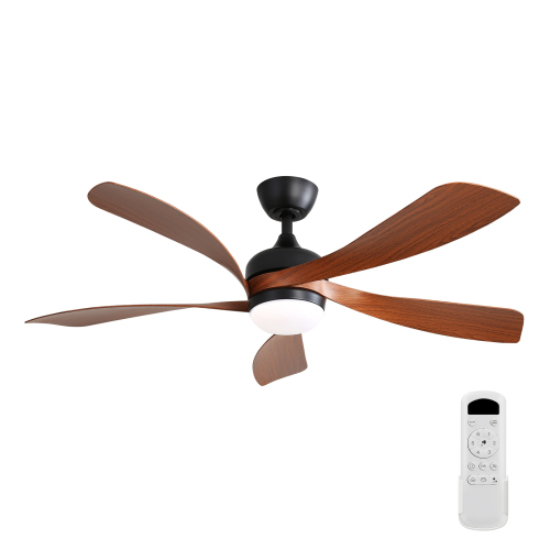 52-Inch Black ABS 5-Blade Ceiling Fan with Dimmable LED and Remote