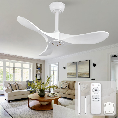 36" Solid Wood Curved-Blade Ceiling Fan (No Lights), white, Quiet DC Motor with Remote Control, Six Speed Settings, Forward and Reverse Rotation, ideal for small bedrooms/patios/living rooms - Not Specified - Not Specified