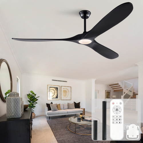 Hot sales 70-inch black ceiling fan with remote control, dimmable light, 3 ultra-thin solid wood blades with upturned tips, suitable for patios, living rooms, bedrooms - Not Specified