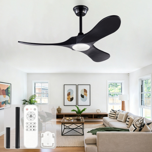 Hot sales 42-inch black ceiling fan with remote control, dimmable light, 3 ultra-thin solid wood blades with upturned tips, suitable for patios, living rooms, bedrooms - Industrial,Mid-Century Modern,Modern