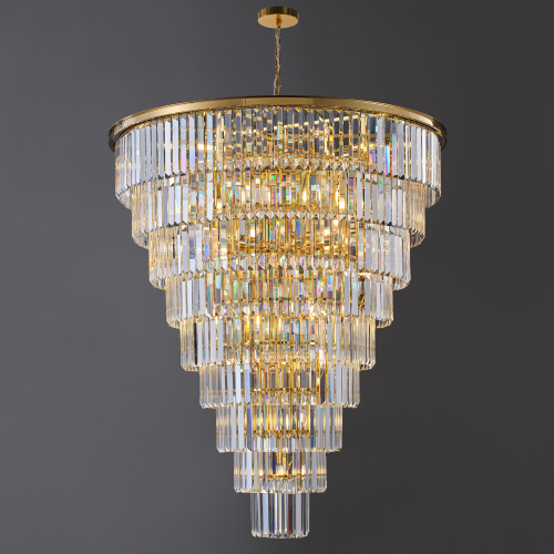 48-Inch Gold and Glass Tiered Crystal Tube 45-Light Chandelier
