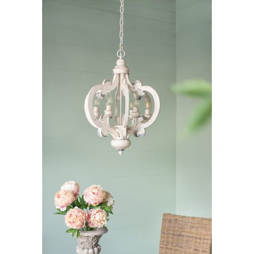 Beige French Country 6-Light MDF and Metal Chandelier, 20.5-Inch