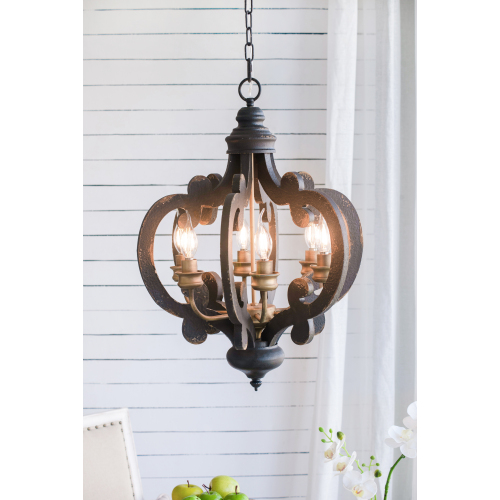 Black 6-Light French Country MDF and Metal Chandelier, 20.5-Inch