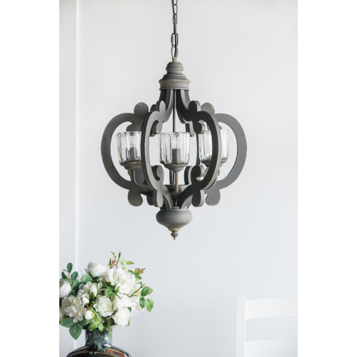 Gray 6-Light Farmhouse MDF and Metal Chandelier, 20.5-Inch