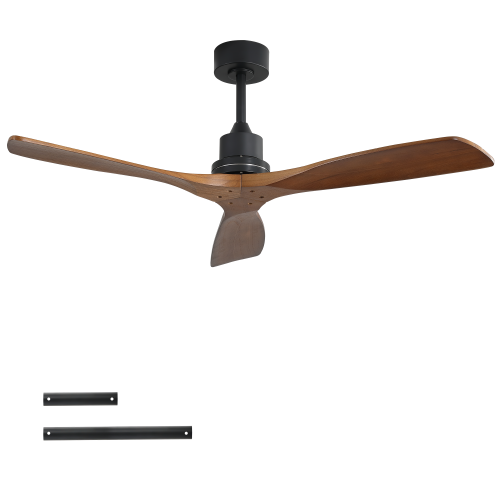 52inch Outdoor Farmhouse Ceiling Fan No Light, with Remote Control Solid Wood Fan Blade Reversible Motor - Black - Metal & Wood - Metal & Wood - 52-Inch