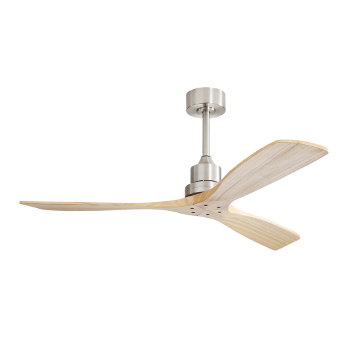 52 Inch Outdoor Farmhouse Ceiling Fan with Remote Control Solid Wood Fan Blade Reversible Motor - Brushed Nickel - Metal & Wood - Metal & Wood - 52-Inch