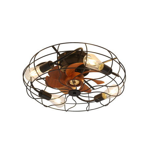 Indoor Low Profile 20 Inch Industrial 7 Blades Remote Control Ceiling Fan with Bulb Light - Black - ABS - 20-Inch