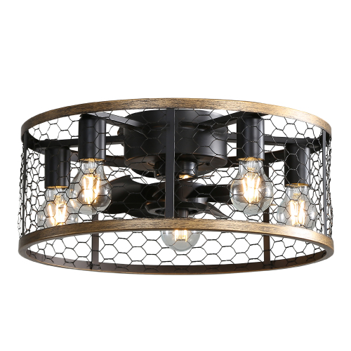 20 Inch Indoor Caged Ceiling Fan with Light Remote Control LED Bulb Ceiling Fan - Black - Metal - 20-Inch