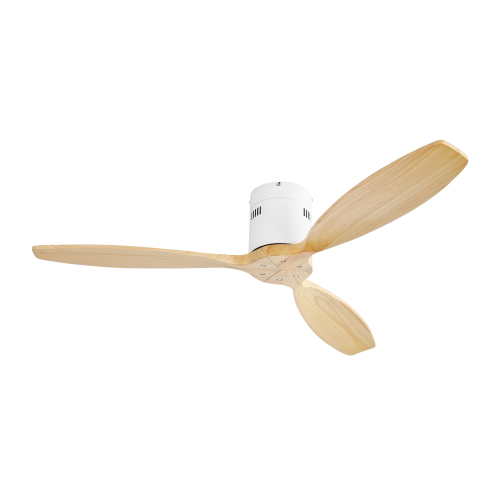 52 Inch Indoor 3 Solid Wood Blade Ceiling Fan Noiseless Reversible DC Motor Remote Control - White - Metal & Wood - Metal & Wood - 52-Inch