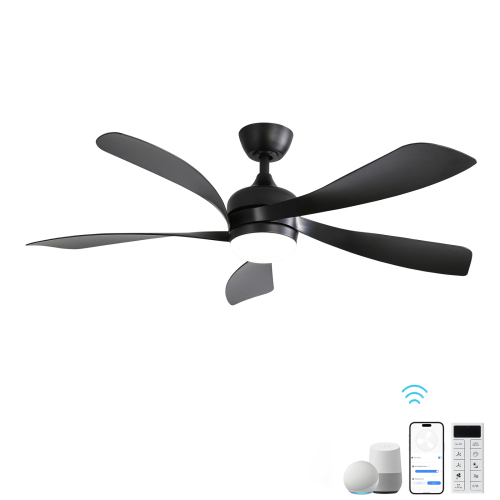 52 Inch Low Profile Ceiling Fan with Lights Remote Control,Quiet DC Motor for Patio Living Room - Black - ABS - Black - ABS - 52-Inch