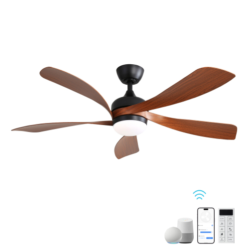 52 Inch Modern Ceiling Fan with 5 ABS Blades Noiseless Reversible DC Motor Black for Bedroom - 52-Inch