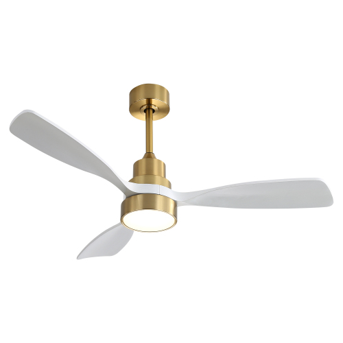 48 Inch Modern Smart Ceiling Fan With Lights 3 Wood Fan Blade Noiseless Reversible Motor Remote Control - Gold,White - Metal & Wood - Metal & Wood - 48-Inch