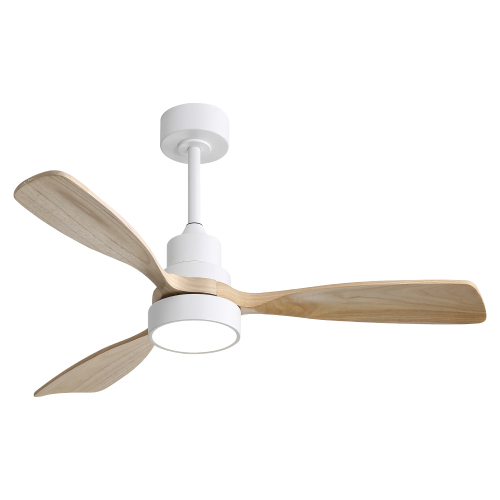 48 Inch Modern Ceiling Fan With Lights 3 Wood Fan Blade Noiseless Reversible Motor Smart Remote Control - White - Metal & Wood - Metal & Wood - 48-Inch