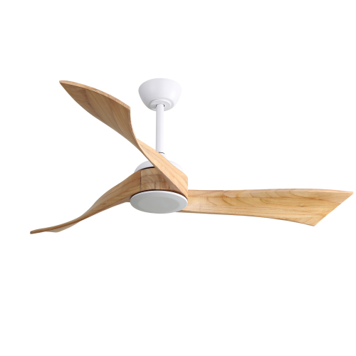 52 Inch Modern Ceiling Fan Without Light 6 Speed Remote 3 Solid Wood Blade Reversible DC Motor For Indoor&Outdoor - White - Metal & Wood - Metal & Wood - 52-Inch