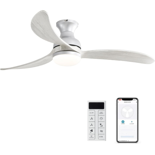 52 Inch Modern Ceiling Fan With 3 Color Dimmable Solid Wood Blades Remote Control Reversible DC Motor For Bedroom - Silver - Metal & Wood - Metal & Wood - 52-Inch