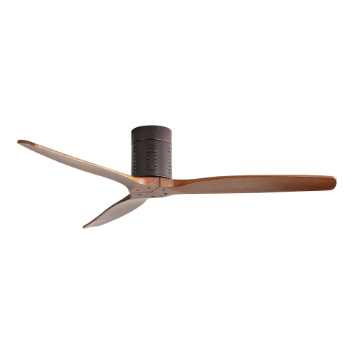 52 inch Flush Mount Ceiling Fan with Remote Control, 3 Reversible Wood Blades Noiseless DC Motor Ceiling Fan without Light - Coffee - Metal & Wood - 52-Inch