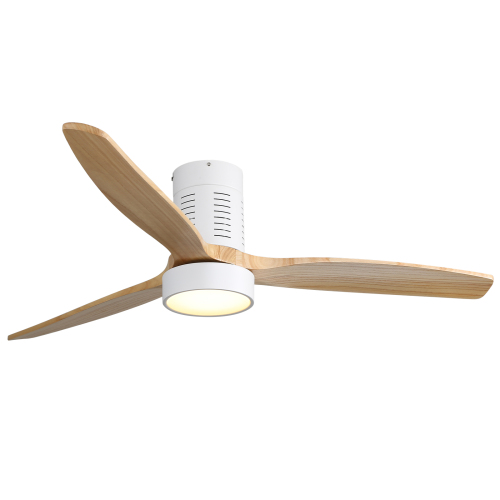 52 Inch Indoor Flush Mount Ceiling Fan with LED Light and Remote Control - White - Metal & Wood - Metal & Wood - 52-Inch - Not Specified