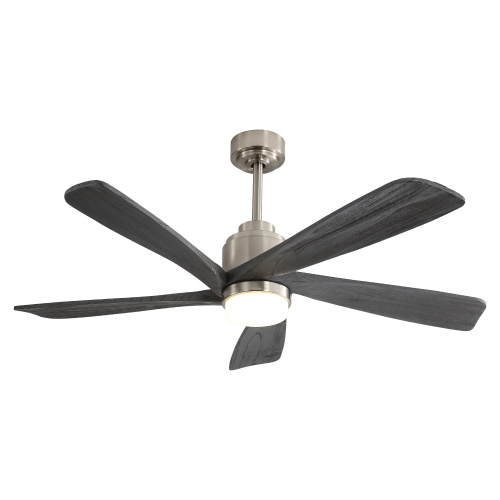 52-Inch Nickel Metal & Wood Smart Ceiling Fan with LED Light