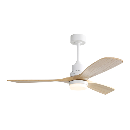 52 Inch Ceiling Fan With Dimmable Led Light 6 Speed Remote 3 Wood Blade Reversible DC Motor For Bedroom - White - Metal & Wood - Metal & Wood - 52-Inch