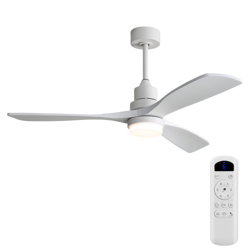 52 Inch Ceiling Fans with Lights and Remote Control,High CFM Quiet 3 White Wood Blade Fan, Quite DC Motor - Metal & Wood - Metal & Wood - 52-Inch