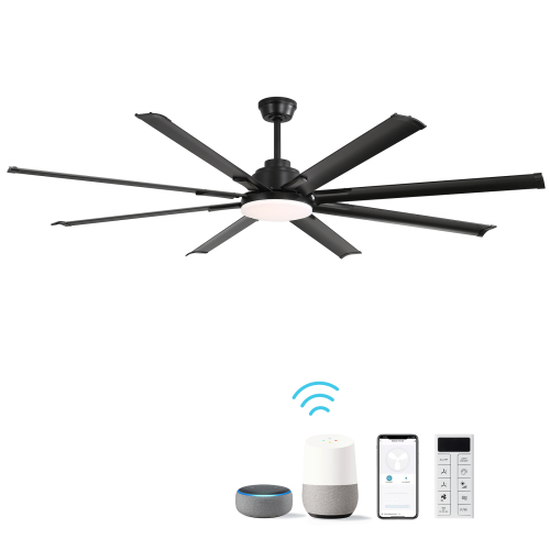 72 Inch Modern Large Design Ceiling Fans With Smart Remote Control 6 Wind Speed DC Motor Black for Living Room - Aluminum - 72-Inch
