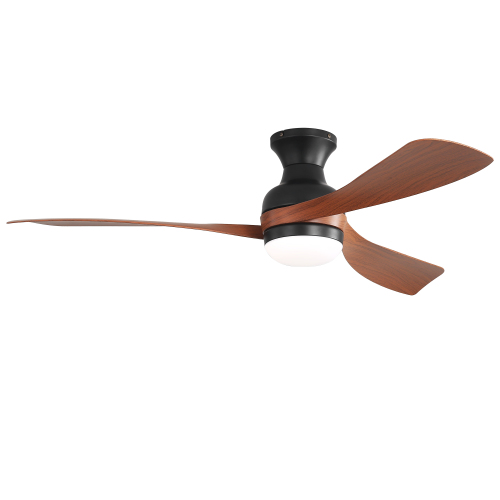 52-Inch Ceiling Fan With Light And Remote Control,With 3 ABS Fan Blades,Flush Mount Ceiling Fan with Reversible DC Motor,6 Wind Speed Adjustable,Dimmable Light - Black - Black