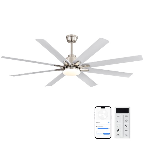 52-Inch Smart Ceiling Fan With Lights,6 Wind Speed,With 8 ABS Blades,Voice Remote,Fan For Bedroom,Living Room,Patio,Kitchen,etc - Silver+White - ABS+Steel(Q235) - White - Not Specified