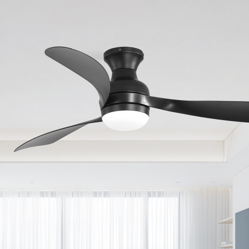 Sofucor 1 PC 52-Inch Fulsh Mount Ceiling Fan With Light,18W LED Dimmable Light With Memory Function,DC Motor,1/4/8H Timer Setting - Black - ABS - Black - ABS