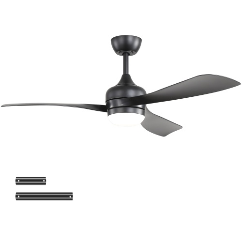 52-Inch Black Ceiling Fan With 3 ABS blades,Remote Control,Reversible DC Motor,Noiseless,3 Downrods Available,LED Dimmable