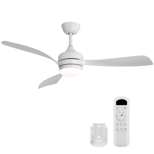 52-Inch Ceiling Fan With 3 ABS Blades,Remote Control,Reversible DC Motor,Noiseless&Effective,3 Downrods(5/10/24-Inch) Available,LED Dimmable,All White