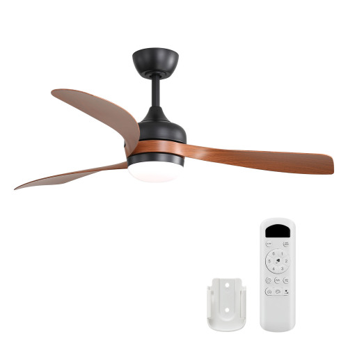 52-INCH Ceiling Fan With Reversible DC Motor and 18W LED Light,Remote Control,3 ABS Blades,Dimmable and Timable - Brown - Brown
