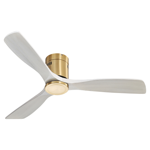 52 Inch Low Profile Ceiling Fan DC 3 Solid Wood Fan Blade Noiseless Reversible Motor Remote Control Without Light - Gold - Metal & Wood - Metal & Wood - 52-Inch