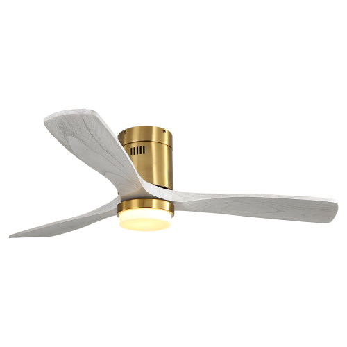 52 Inch Decorative LED Ceiling Fan With Dimmable LED Light 6 Speed Remote 3 Solid Wood Blades Reversible DC Motor For Living Room - Gold - Metal & Wood - Metal & Wood - 52-Inch