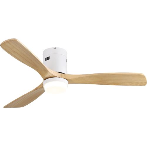 52 Inch Decorative Ceiling Fan With 6 Speed Remote White 3 Solid Wood Blades Reversible DC Motor For Living Room - Metal & Wood - Metal & Wood - 52-Inch