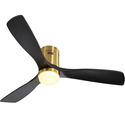 52 Inch Low Profile Ceiling Fan with Remote Control 3 Solid Wood Blades,52 Inches Suitable for Indoor and Outdoor - Gold - Metal & Wood - Metal & Wood - 52-Inch