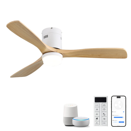 52 Inch Decorative Smart Ceiling Fan With 6 Speed Remote White 3 Solid Wood Blades Reversible DC Motor For Living Room - Metal & Wood - Metal & Wood - 52-Inch