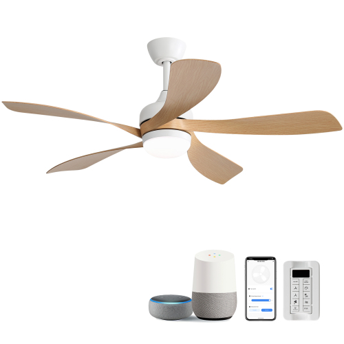 45 Inch Smart Ceiling Fan with Light 18W Tri Color Dimmable LED Alexa APP Control Quiet Reversible Motor Memory Function Timer - Matte White - ABS - Matte White - ABS - 45-Inch