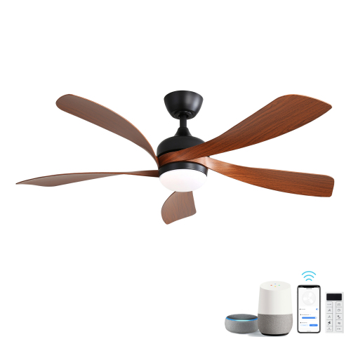 45 Inch Matte Black Ceiling Fan with Dark Wood Grain ABS Blades DC Motor and Integrated Light - 45-Inch