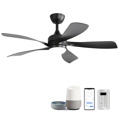 45 Inch Matte Black Smart Ceiling Fan with DC Motor Alexa APP Control Quiet Reversible Operation Dimmable Lighting and Timer - ABS - ABS - 45-Inch