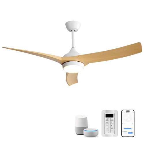 52 Inch Modern Ceiling Fan with 18W LED Light and Remote Control 3 ABS Blades DC Motor for Bedroom - White - White - 52-Inch - White - ABS - White - ABS - 52-Inch