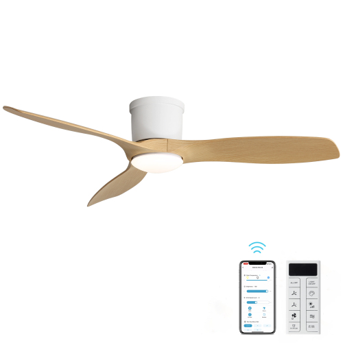 52 Inch Matte White Smart Ceiling Fan with Light 3 ABS Blades DC Motor and Reversible Function - 52-Inch