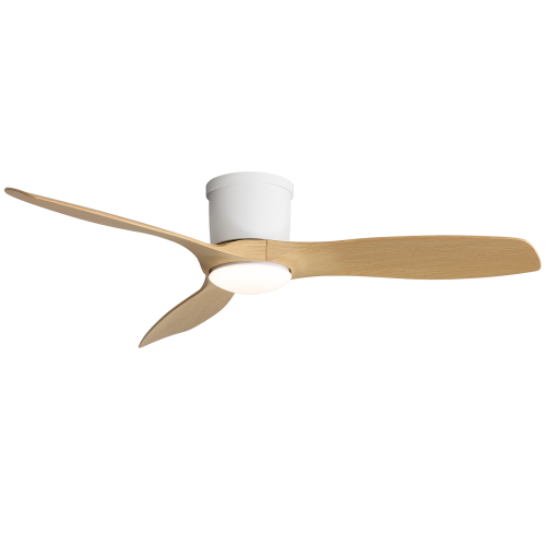 52 Inch Modern Flush Mount Ceiling Fan with Dimmable Led Light  ABS Fan Blades Reversible DC Motor - White - White - 52-Inch