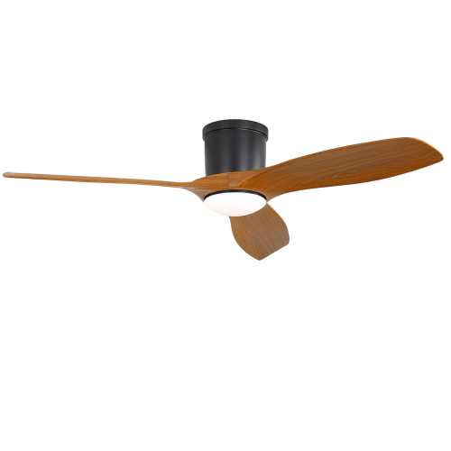 52 Inch Modern Flush Mount Ceiling Fan with LED Light 6 Wind Speeds ABS Fan Blades Reversible DC Motor - Black - Black - 52-Inch
