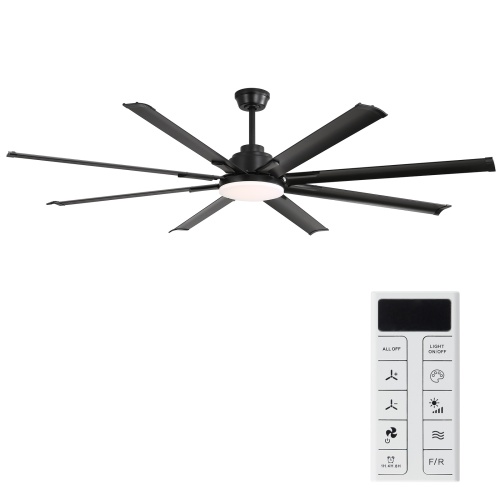 84 Inch Modern Large Design Ceiling Fans With Smart Remote Control 8 Fan Blades for Living Room - Black - Aluminum - Black - Aluminum - 84-Inch