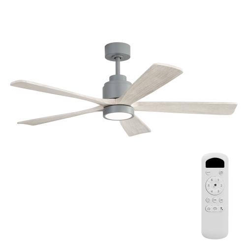 52-Inch Cement Grey Wood Ceiling Fan with Dimmable LED and Remote