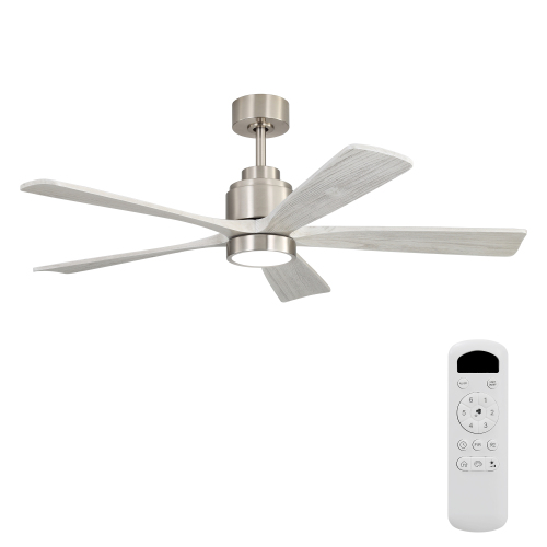 52-Inch Reversible Wood Ceiling Fan with LED, Brushed Nickel